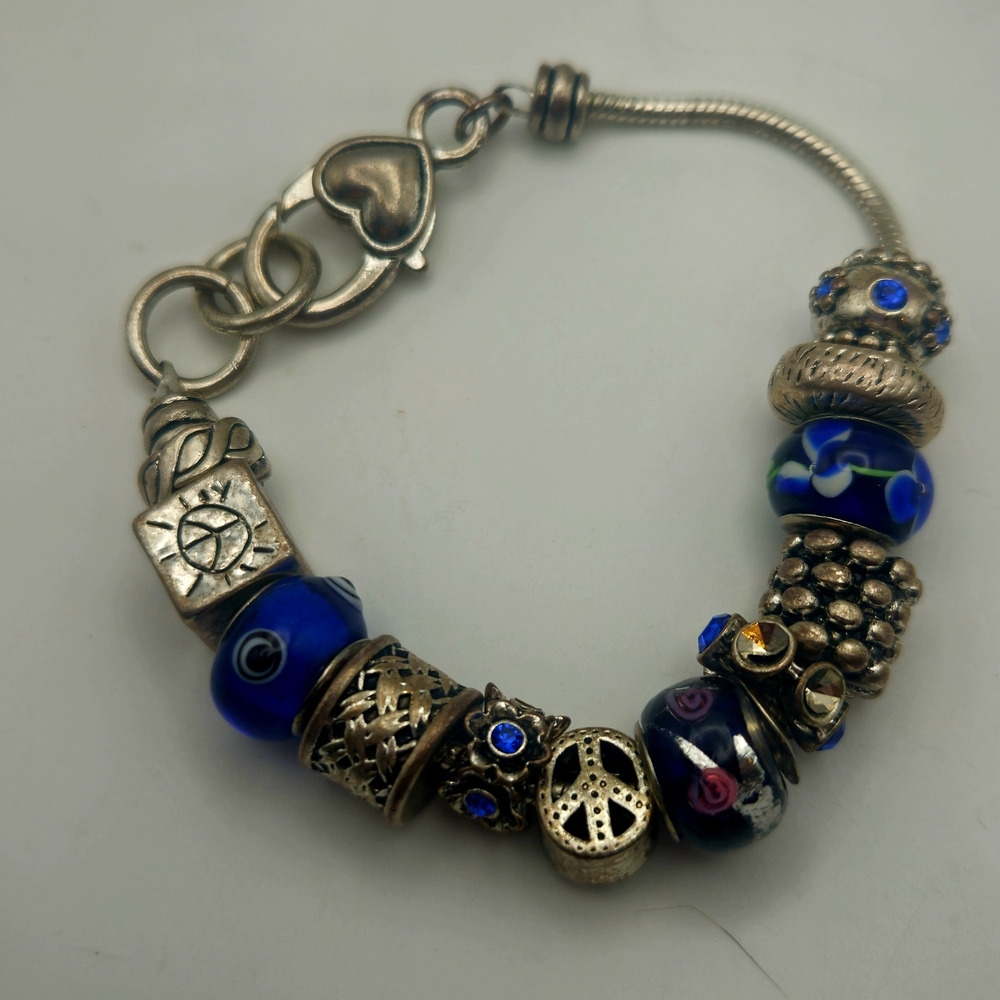Elegant Silver and Blue Charm Bracelet